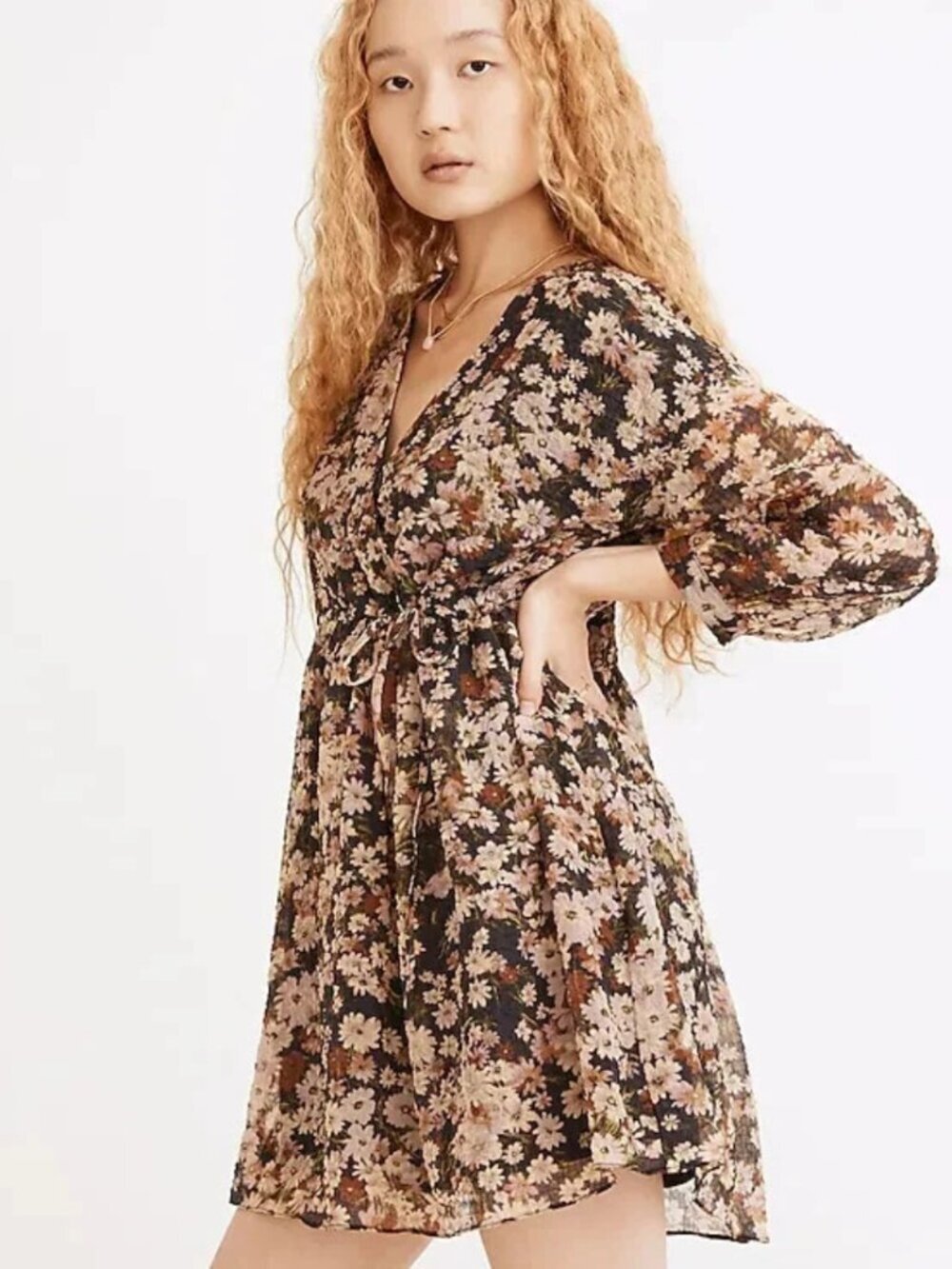 Madewell Drawstring Faux-Wrap Mini Dress Daisy Reverie Floral Wrap Summer Sz XXS